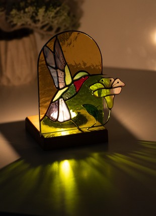 Hummingbird stained glass candle holder6 photo