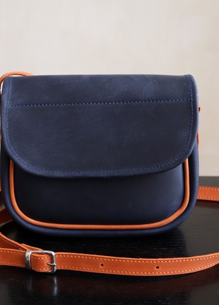 Leather Small Women's Half Round Shoulder Bag for Women/ Blue + Orange/ 10076 photo