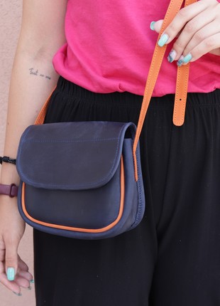 Leather Small Women's Half Round Shoulder Bag for Women/ Blue + Orange/ 10071 photo