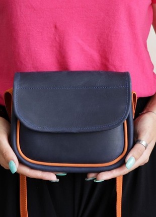 Leather Small Women's Half Round Shoulder Bag for Women/ Blue + Orange/ 10075 photo