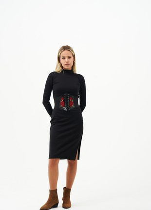 slim dress with embroidery belt1 photo