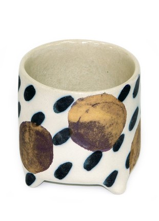 Original large ceramic glass on three legs with black and gold spots4 photo