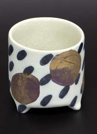 Original large ceramic glass on three legs with black and gold spots8 photo