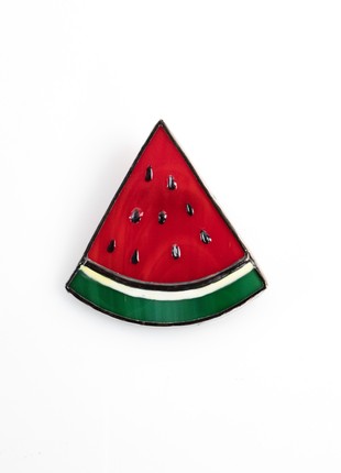 Watermelon stained glass brooch