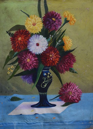 Oil painting flowers "Asters" without a frame