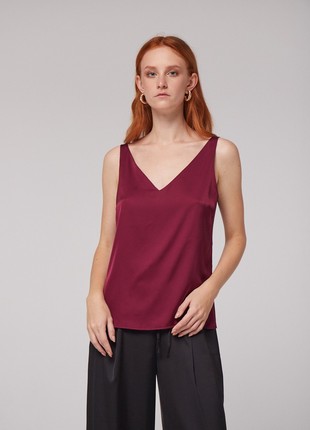 Burgundy silk top with wide straps