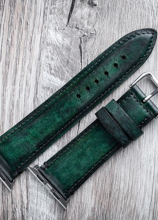 Leather Watch / Apple Watch Strap Green1 photo
