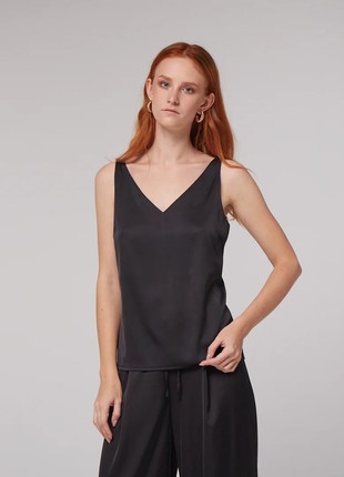 Black silk top with wide straps1 photo