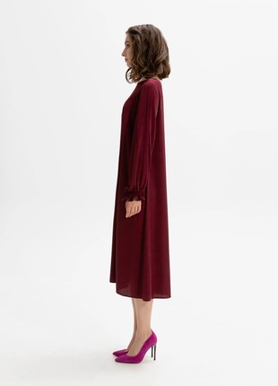 Burgundy silk dress with belt5 photo