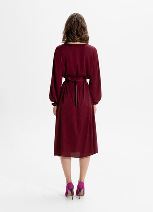 Burgundy silk dress with belt3 photo