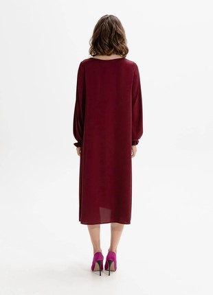 Burgundy silk dress with belt6 photo