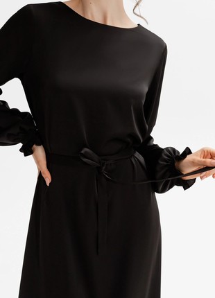 Black silk dress with belt2 photo