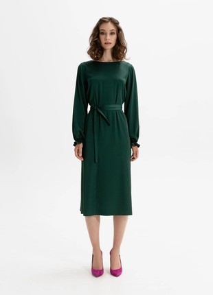 Emerald silk dress with belt