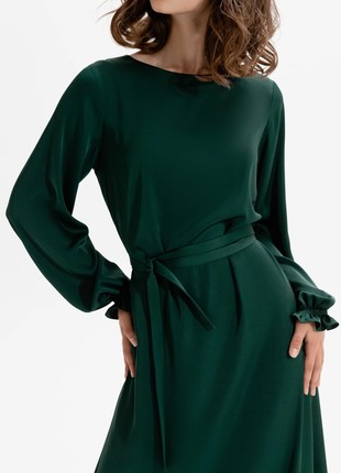 Emerald silk dress with belt2 photo