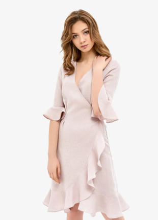 Pale Rose Linen Robe with Ruffles6 photo