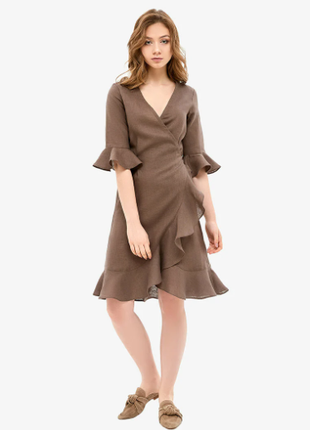 Brown Linen Robe with Ruffles4 photo
