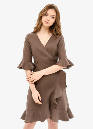 Brown Linen Robe with Ruffles5 photo