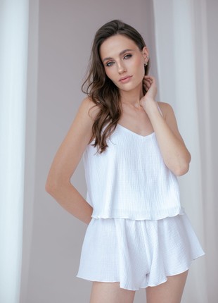 Women's Pajama Top and Shorts White2 photo