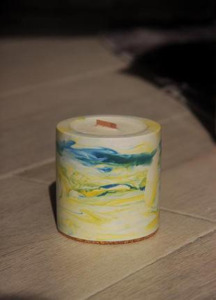 Soy candle marble blue with yellow