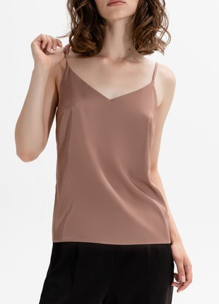 Mocha silk top with thin straps