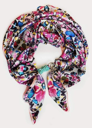 Silk scarf My Scarf ,,Colorful butterflies ,, Decorate with natural turquoise1 photo