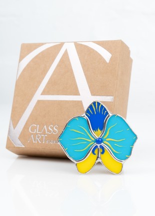 Ukrainian orchid stained glass brooch4 photo