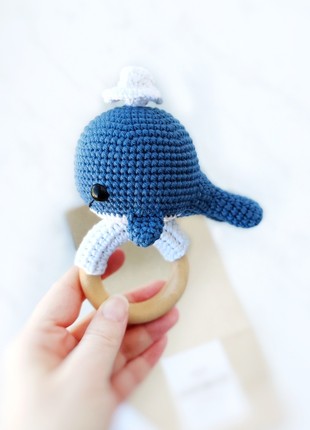 Whale baby rattle toy. Ocean baby shower gift. Blue whale. Baby boy gift2 photo