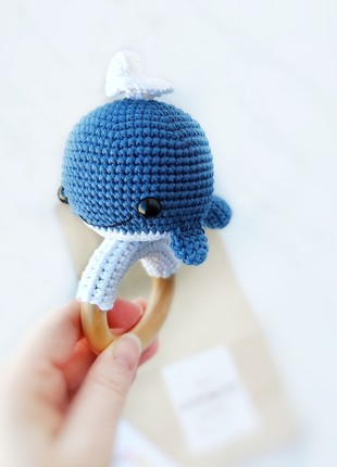 Whale baby rattle toy. Ocean baby shower gift. Blue whale. Baby boy gift