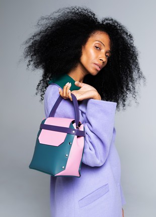 Adhara Leather Bag in purple, green and pink color.5 photo