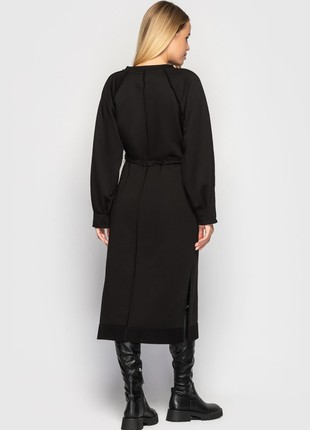 The dress with slits on the sides and a drawstring at the waist is black4 photo