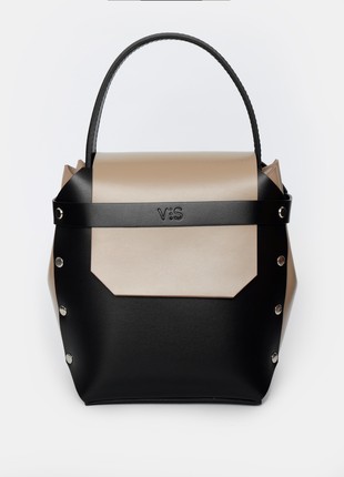 Adhara Leather Bag in black and beige color2 photo