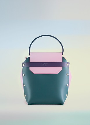 Adhara Leather Bag in pine green, pink and purple color.2 photo