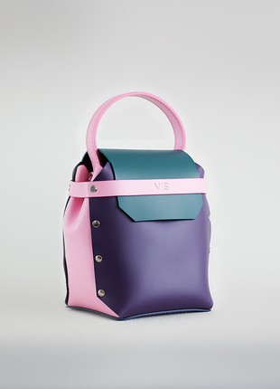 Adhara Leather Bag in purple, green and pink color.