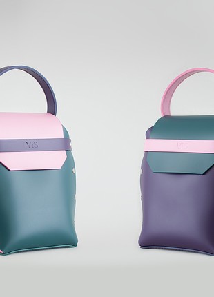 Adhara Leather Bag in purple, green and pink color.2 photo
