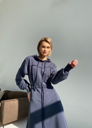 Dress with a hood and a drawstring at the waist is gray5 photo