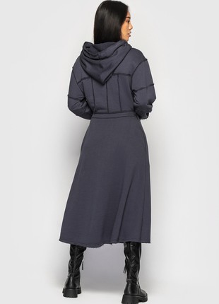 Dress with a hood and a drawstring at the waist is gray9 photo