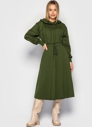 Dress with a hood and a drawstring at the waist is Green5 photo