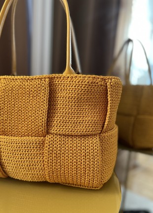 Crochet tote bag with leather handles7 photo