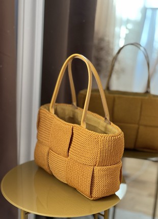 Crochet tote bag with leather handles8 photo