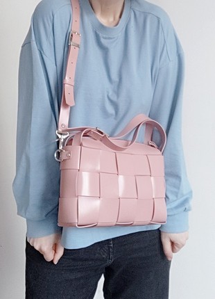 Elara woven Leather Bag in pink color5 photo