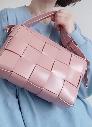 Elara woven Leather Bag in pink color7 photo