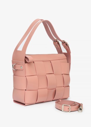 Elara woven Leather Bag in pink color