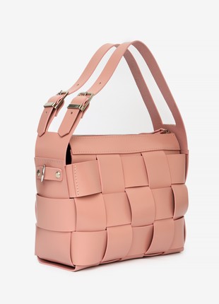 Elara woven Leather Bag in pink color2 photo
