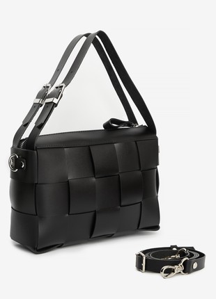 Elara woven Leather Bag in black color2 photo