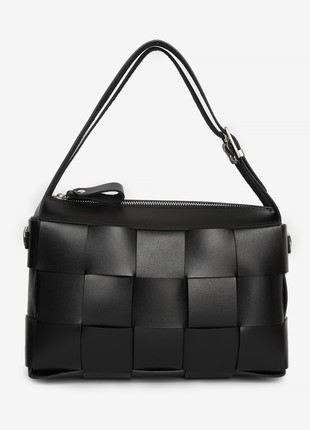 Elara woven Leather Bag in black color1 photo