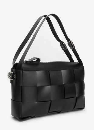 Elara woven Leather Bag in black color3 photo