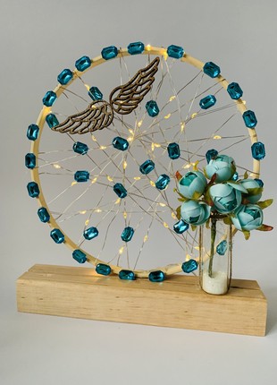 Lamp with blue flowers, original home decor, table decoration, home lighting5 photo