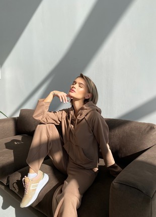 Hoodie with a hood and patches light brown8 photo