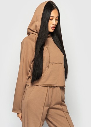 Hoodie with a hood and patches light brown