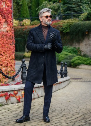 Black striped wool and cashmere coat2 photo